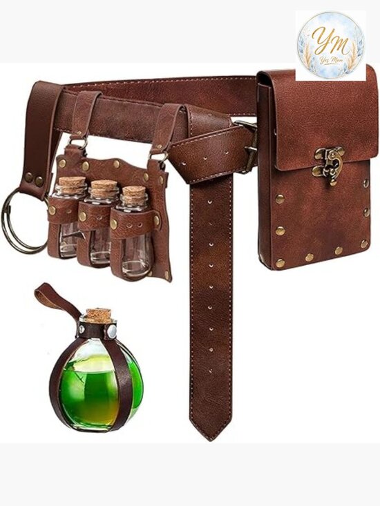 5 Pc Renaissance Belt Pouch with Potion Bottles Vials Keychain main image 3